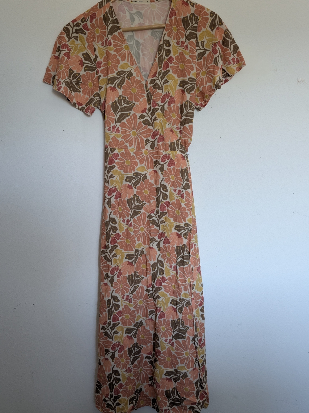 Marine Layer Peach Floral Wrap Maxi Dress